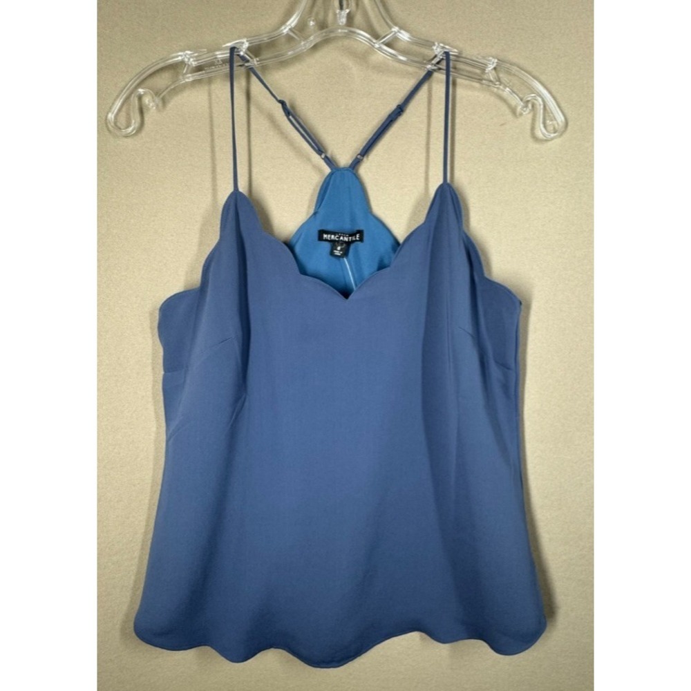 J Crew Tank Top Womens Sz 0 Blue Scallop Neck Flowy RacerBack Layering Chic NEW